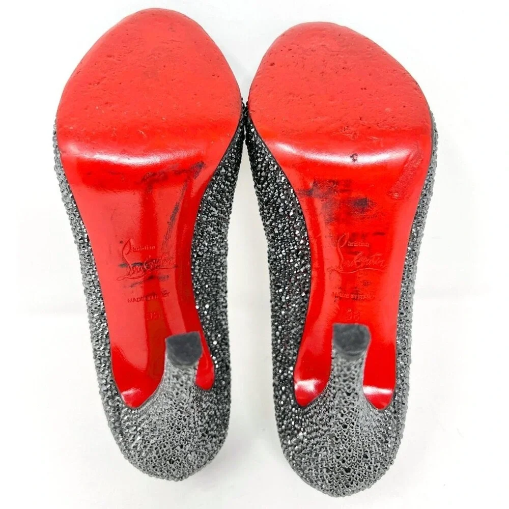 Christian Louboutin Silver Crystal‎ Platform Peep Toe Heels 38